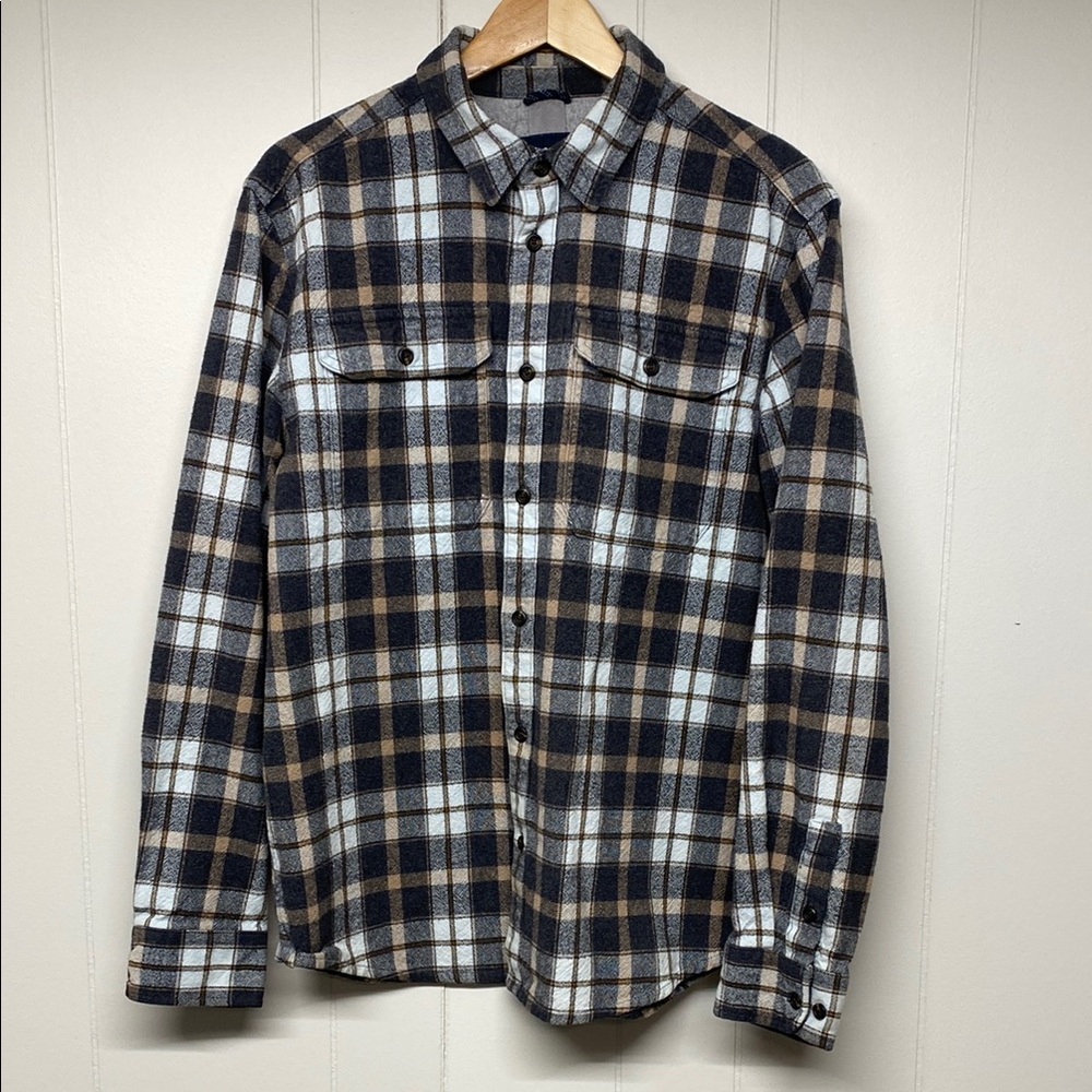 Prana Flannel Work Shirt, Brown Plaid, Men’s Medium